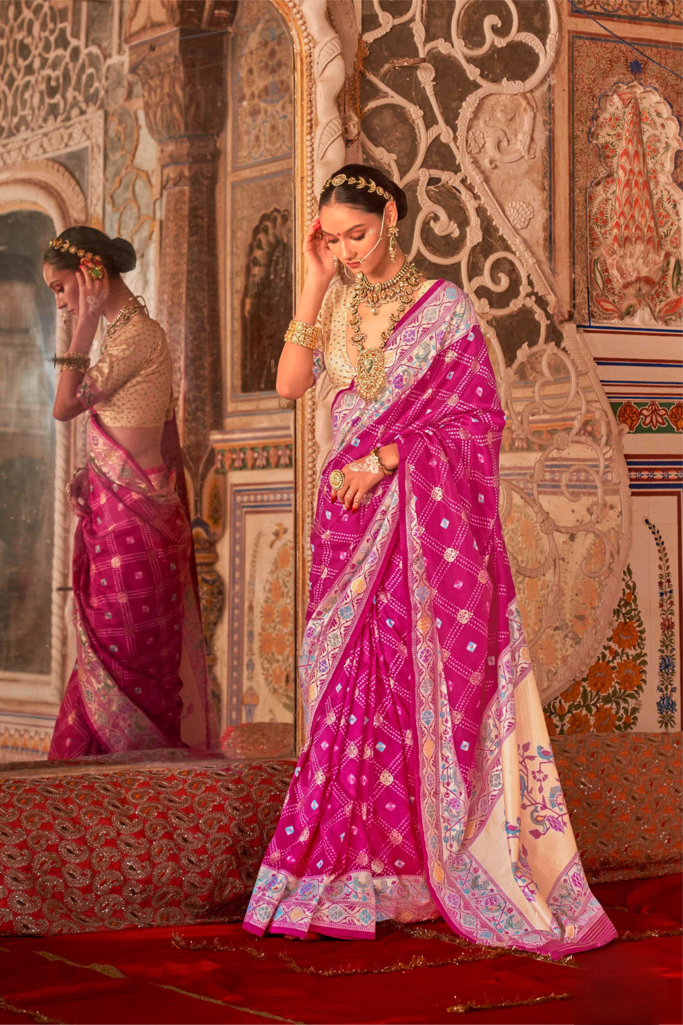 Soft Polyester Viscose Silk Saree with Print Bandhani & Paithani Design - LaVante Fashion