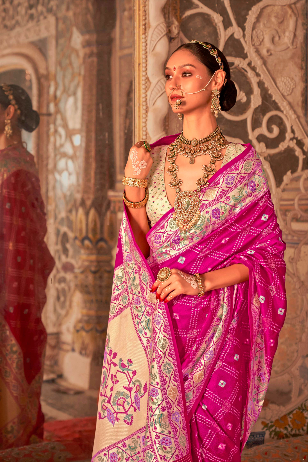 Soft Polyester Viscose Silk Saree with Print Bandhani & Paithani Design - LaVante Fashion
