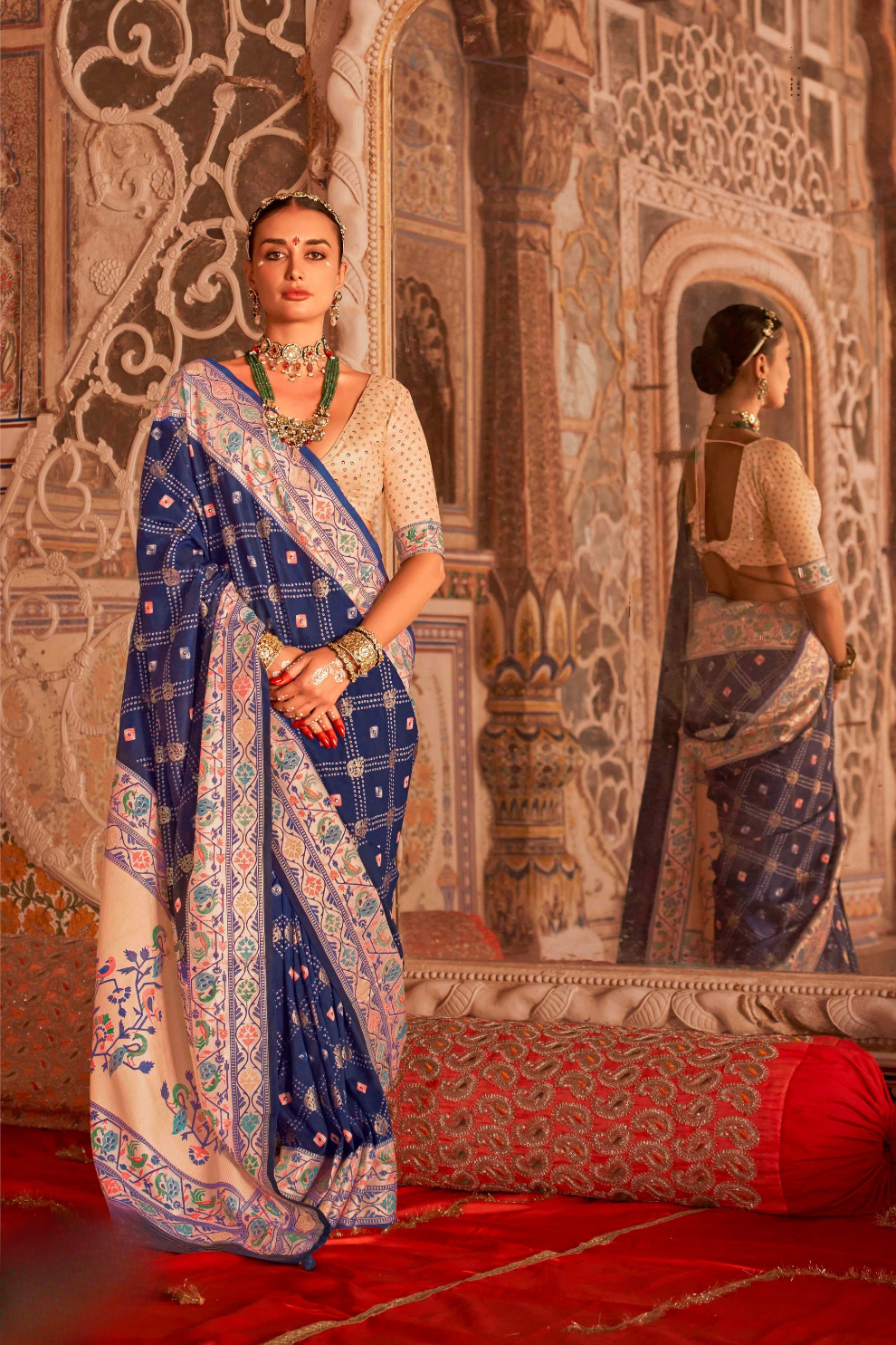 Soft Polyester Viscose Silk Saree with Print Bandhani & Paithani Design - LaVante Fashion