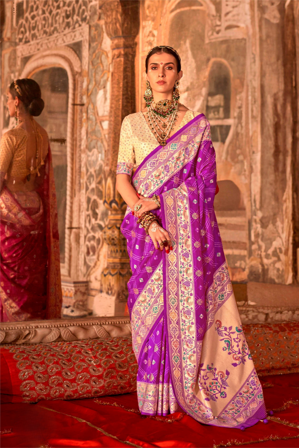 Soft Polyester Viscose Silk Saree with Print Bandhani & Paithani Design - LaVante Fashion