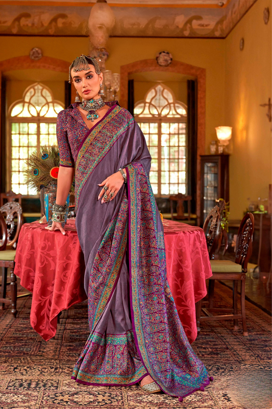 Pure Viscose Silk with Heavy Border Luxury Print and Glory Finish