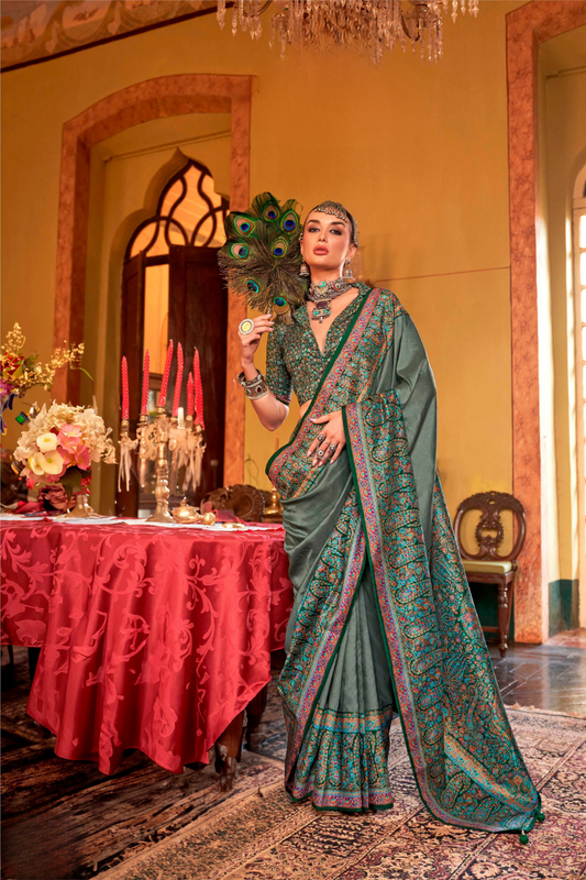 Pure Viscose Silk with Heavy Border Luxury Print and Glory Finish