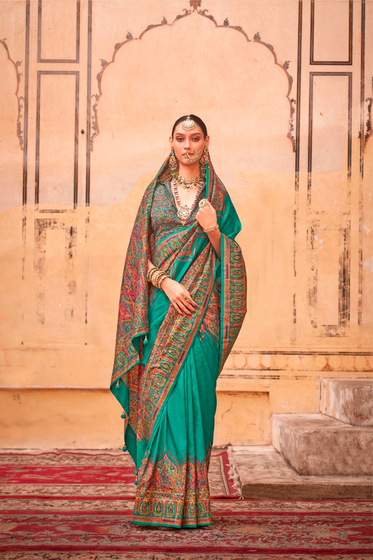 Pure Polyester Viscose Silk Saree with Hand Block Print