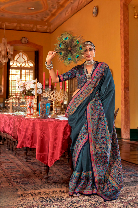 Pure Viscose Silk with Heavy Border Luxury Print and Glory Finish