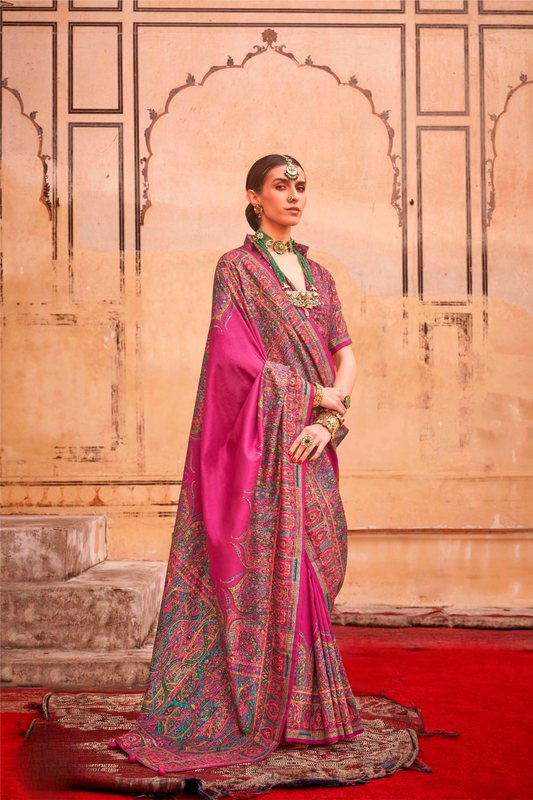 Pure Polyester Viscose Silk Saree with Hand Block Print