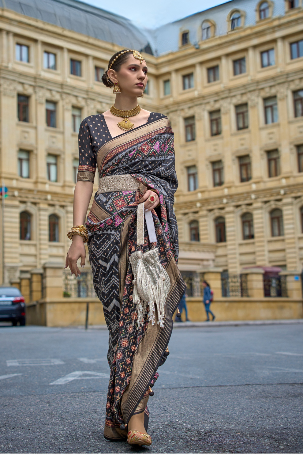 Premium Printed Saree in Polyester Viscose Silk with Shine