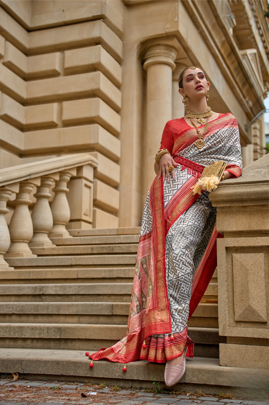 Premium Printed Saree in Polyester Viscose Silk with Shine