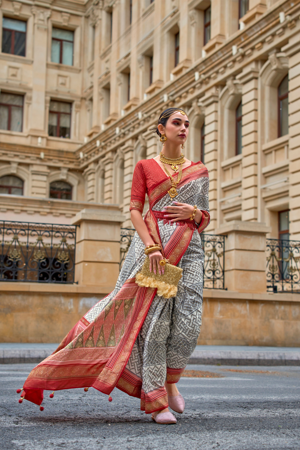 Premium Printed Saree in Polyester Viscose Silk with Shine