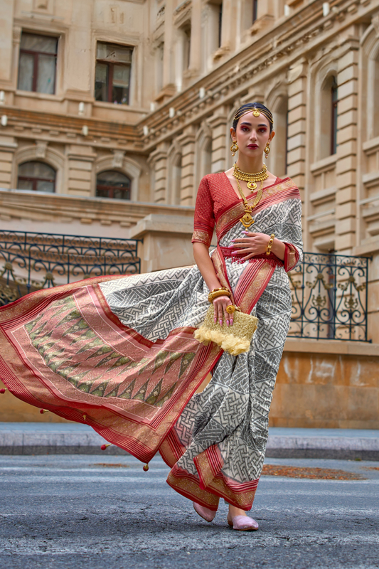 Premium Printed Saree in Polyester Viscose Silk with Shine