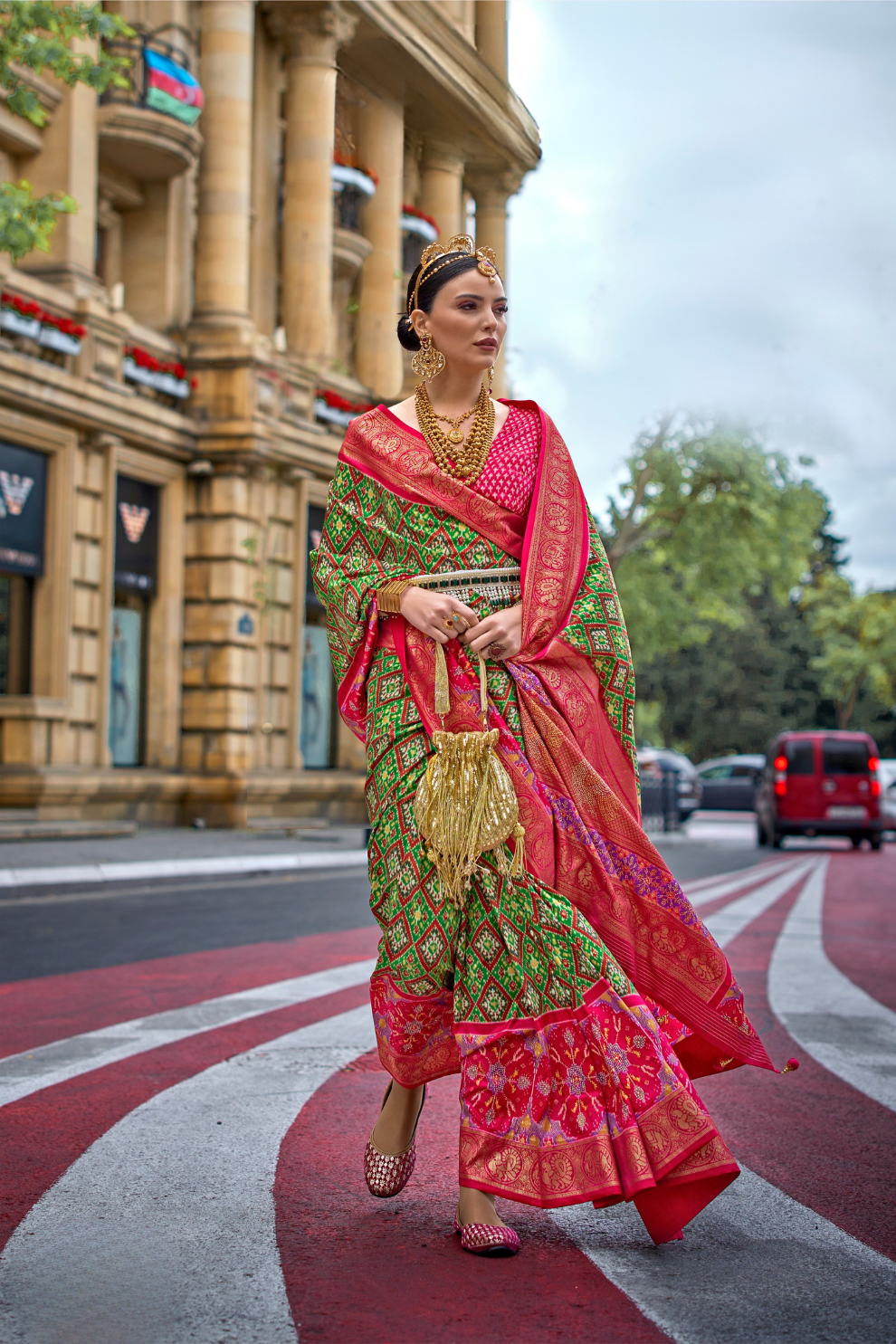 Premium Printed Saree in Polyester Viscose Silk with Shine