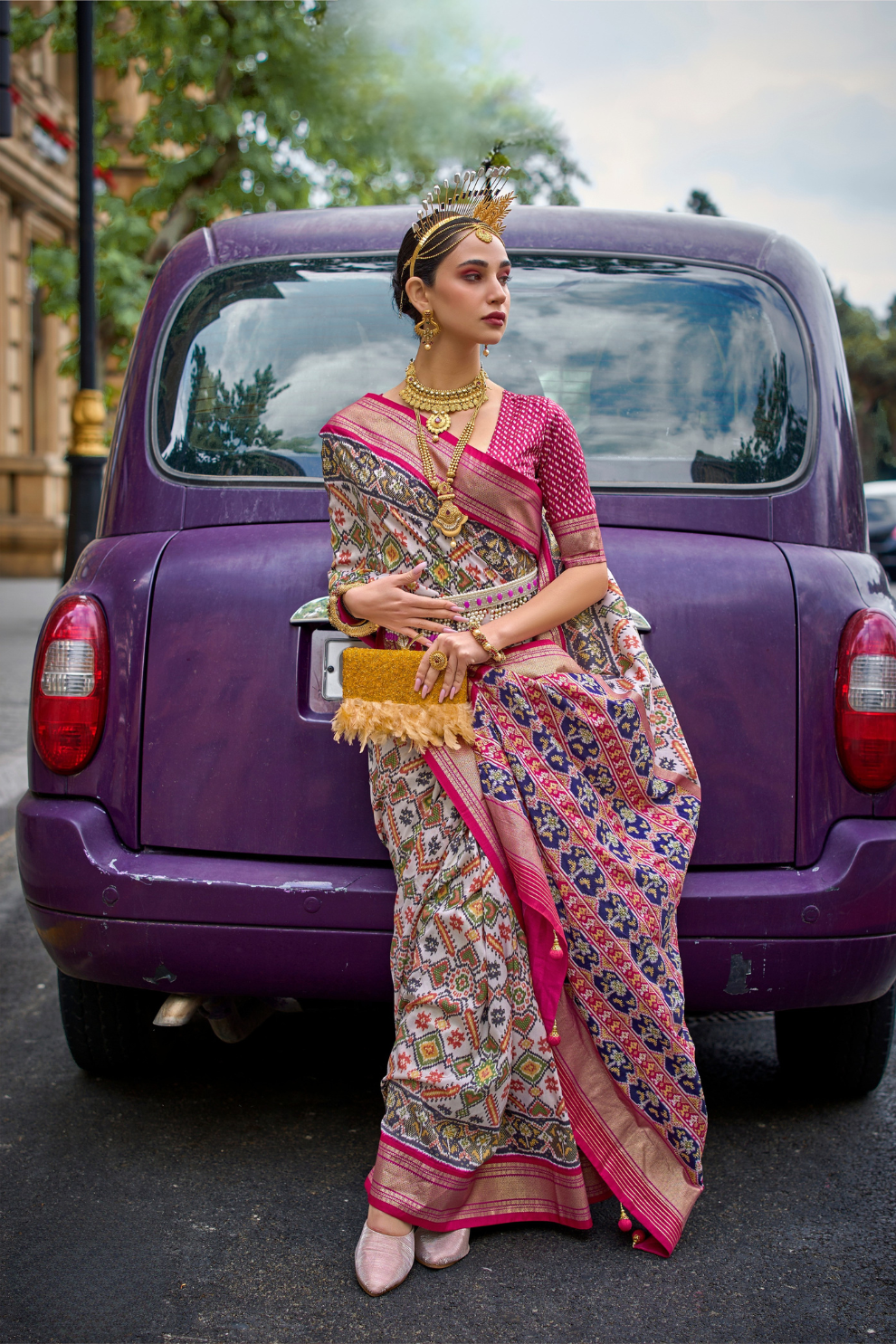 Premium Printed Saree in Polyester Viscose Silk with Shine