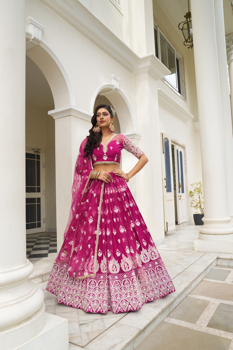 Graceful Thread and Sequin Embroidered Net Lehenga for Parties