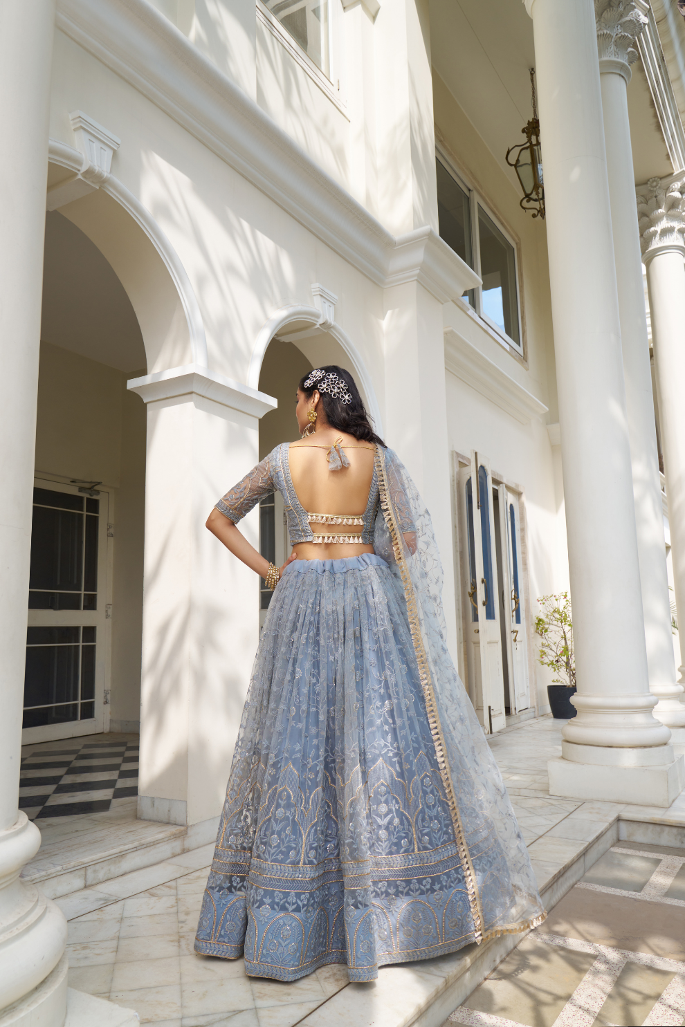 Graceful Thread and Sequin Embroidered Net Lehenga for Parties