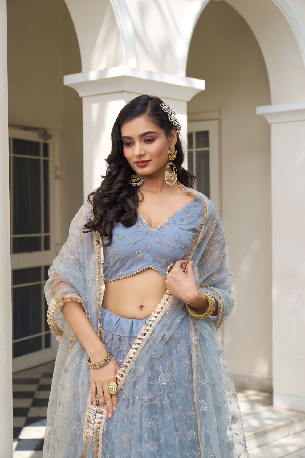 Graceful Thread and Sequin Embroidered Net Lehenga for Parties