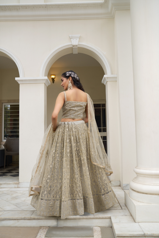 Graceful Thread and Sequin Embroidered Net Lehenga for Parties