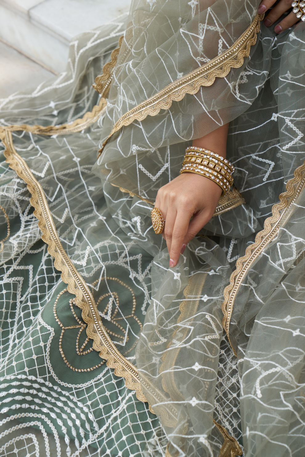 Graceful Thread and Sequin Embroidered Net Lehenga for Parties