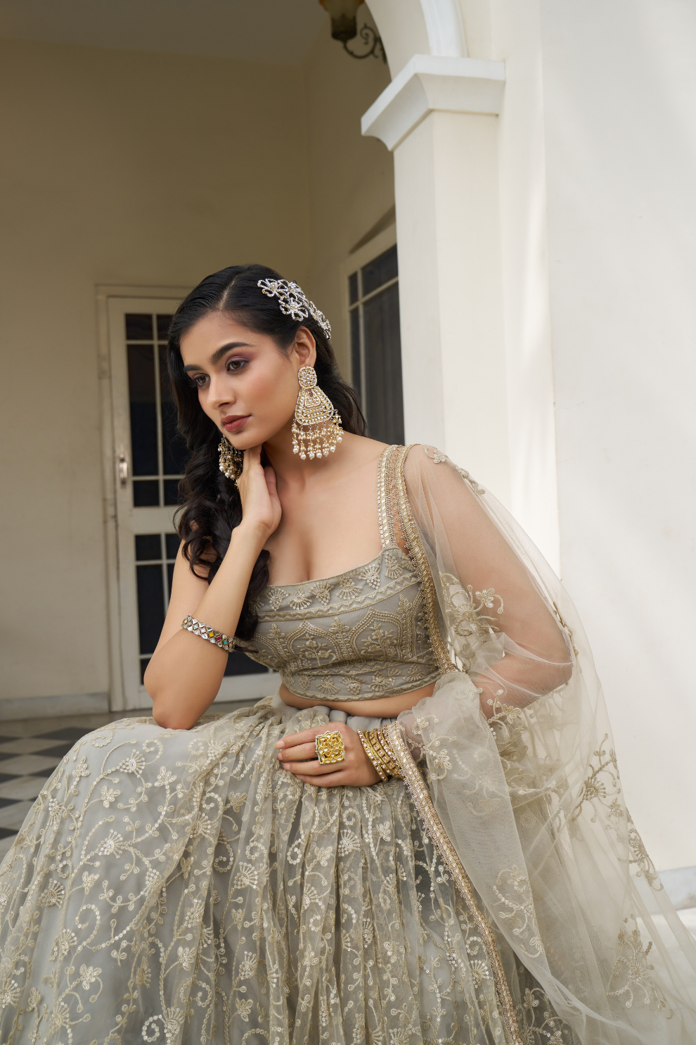 Graceful Thread and Sequin Embroidered Net Lehenga for Parties