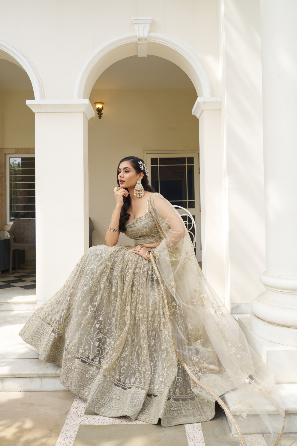 Graceful Thread and Sequin Embroidered Net Lehenga for Parties