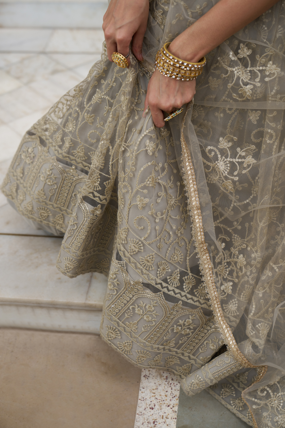 Graceful Thread and Sequin Embroidered Net Lehenga for Parties