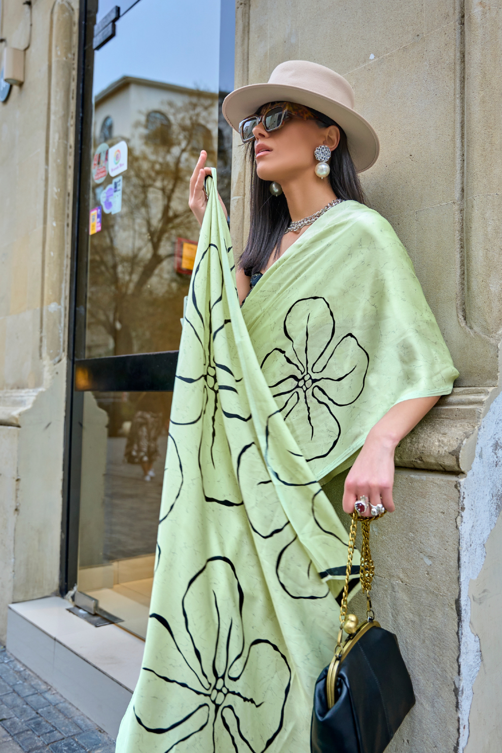 Japan Satin Printed Saree with Elegant Silken Drape Finish