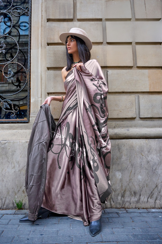 Japan Satin Printed Saree with Elegant Silken Drape Finish