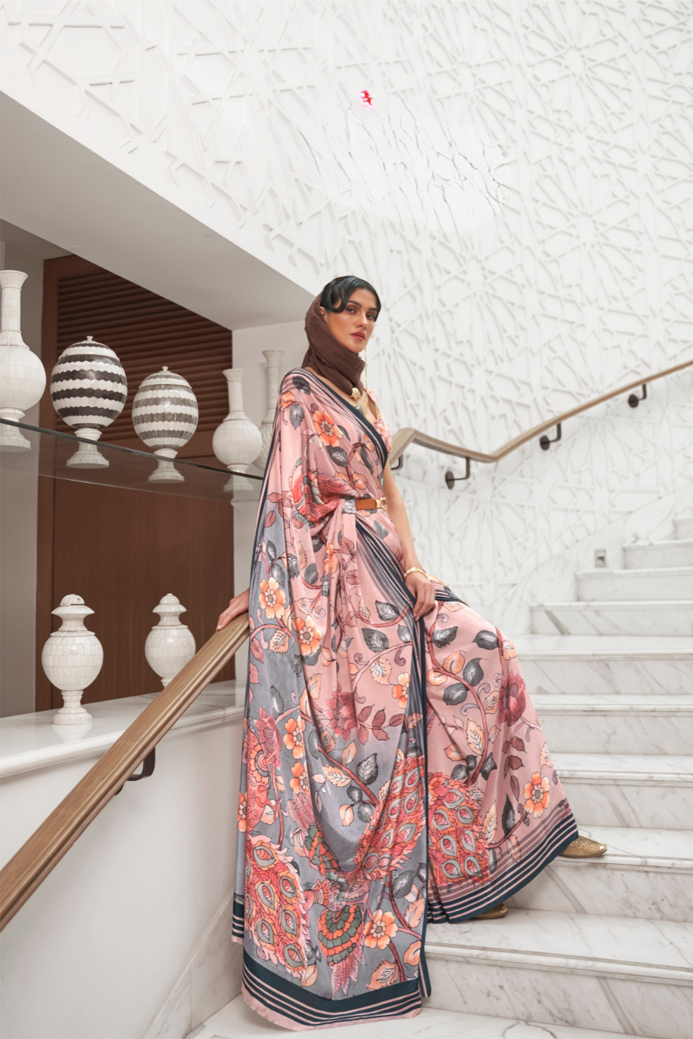Digital Floral Printed Crepe Silk Saree with Graceful Drape