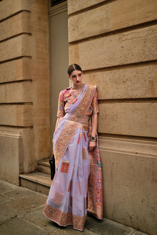 Kashmiri Modal Handloom Weaving Saree with Intricate Traditional Patterns