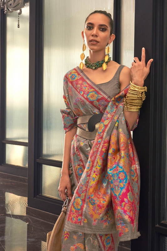 Kashmiri Modal Pashmina Silk Saree with Traditional Elegance