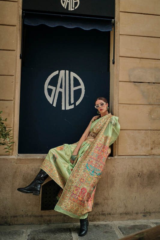 Kashmiri Modal Handloom Weaving Saree with Intricate Traditional Patterns