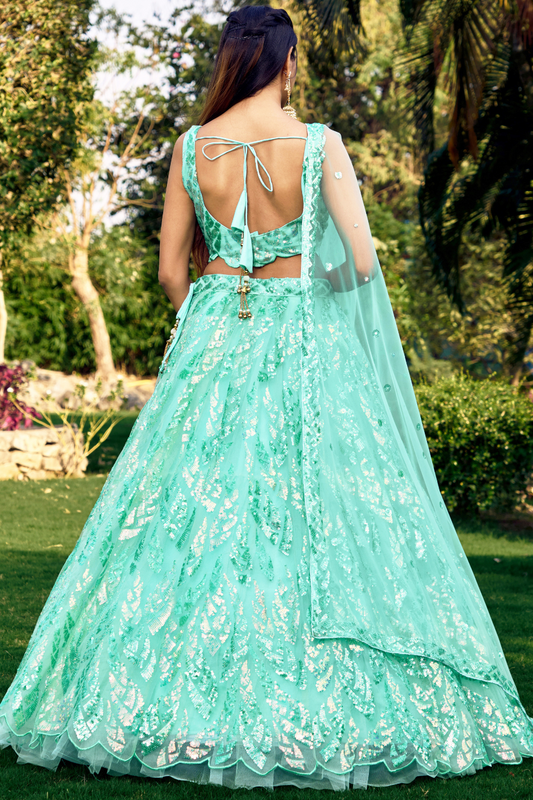 Elegant Lehenga Set with Multiple Sequins & Thread Embroidery