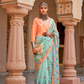 Graceful Linen Kora Saree with Woven Checks & Floral Elegance - LaVante Fashion