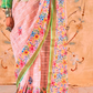 Graceful Linen Kora Saree with Woven Checks & Floral Elegance - LaVante Fashion
