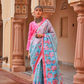 Graceful Linen Kora Saree with Woven Checks & Floral Elegance - LaVante Fashion