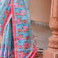 Graceful Linen Kora Saree with Woven Checks & Floral Elegance - LaVante Fashion