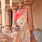 Graceful Linen Kora Saree with Woven Checks & Floral Elegance - LaVante Fashion