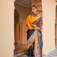 Graceful Linen Kora Saree with Woven Checks & Floral Elegance - LaVante Fashion