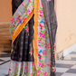 Graceful Linen Kora Saree with Woven Checks & Floral Elegance - LaVante Fashion