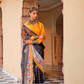 Graceful Linen Kora Saree with Woven Checks & Floral Elegance - LaVante Fashion