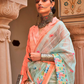 Graceful Linen Kora Saree with Woven Checks & Floral Elegance - LaVante Fashion
