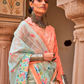 Graceful Linen Kora Saree with Woven Checks & Floral Elegance - LaVante Fashion