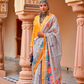 Graceful Linen Kora Saree with Woven Checks & Floral Elegance - LaVante Fashion