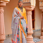 Graceful Linen Kora Saree with Woven Checks & Floral Elegance - LaVante Fashion
