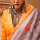 Graceful Linen Kora Saree with Woven Checks & Floral Elegance - LaVante Fashion