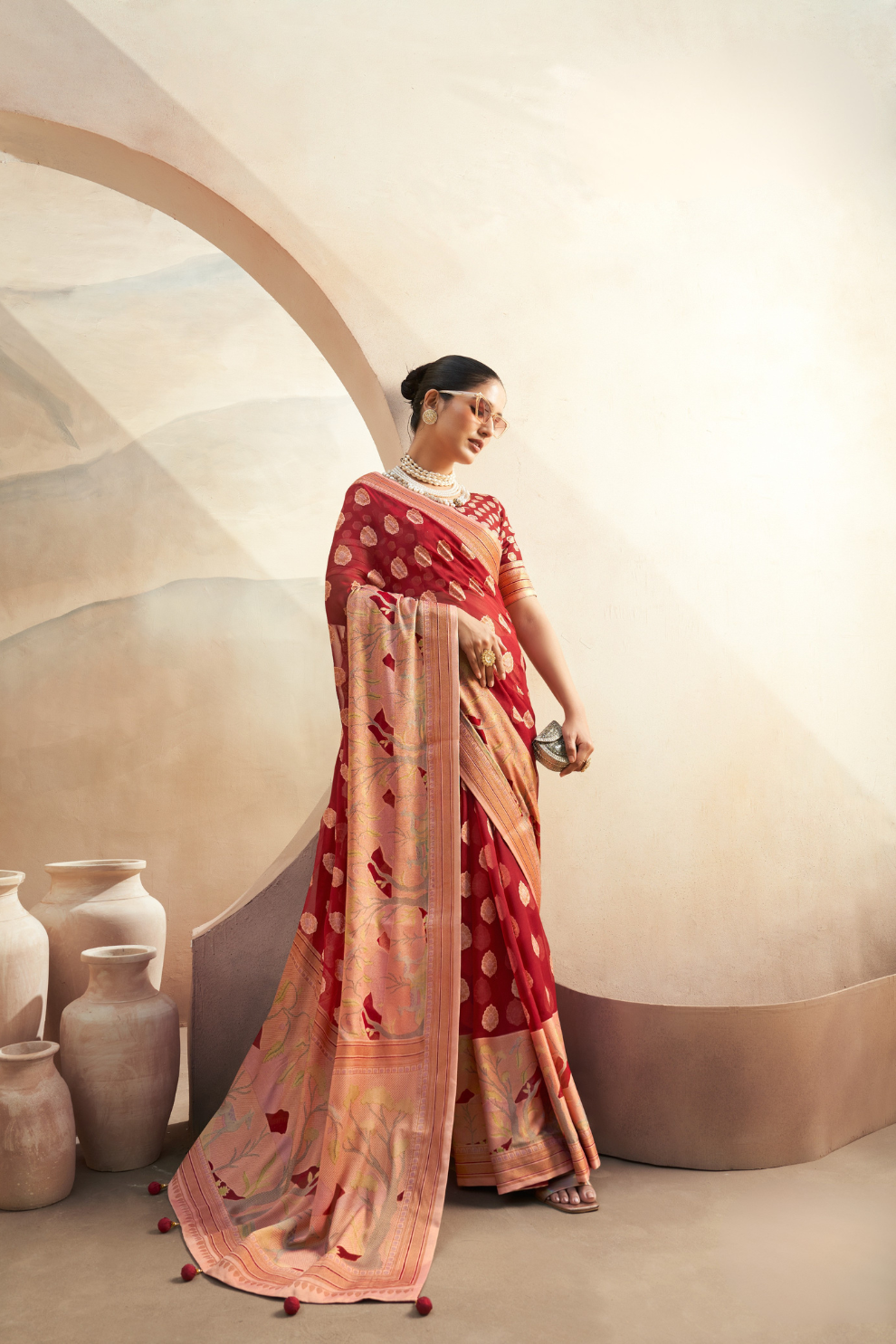 Georgette Saree with Artistic Burnout Butti for Occasions