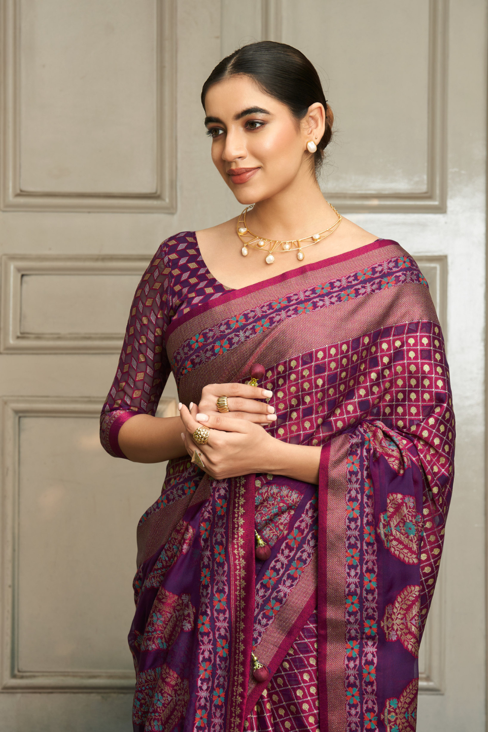 Pure Viscose Georgette Saree with Burnout and Soft Varnish Finish