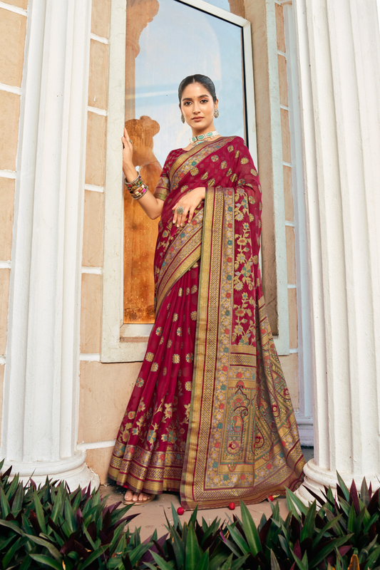 Luxury Polyester Viscose Georgette Saree with Burnout Traditional Design