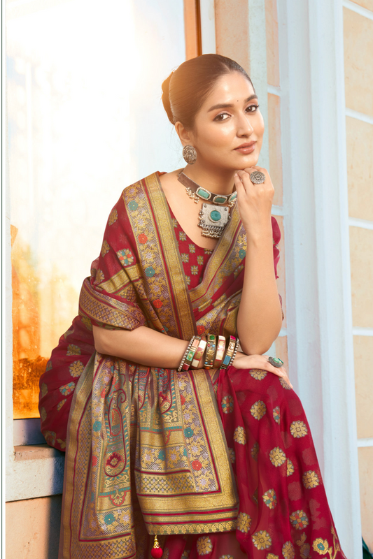 Luxury Polyester Viscose Georgette Saree with Burnout Traditional Design