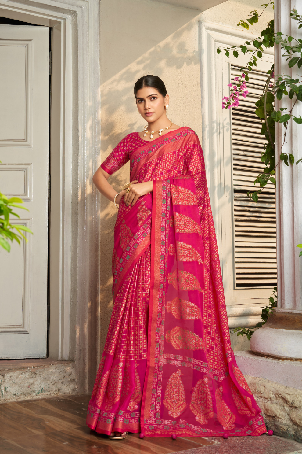 Pure Viscose Georgette Saree with Burnout and Soft Varnish Finish