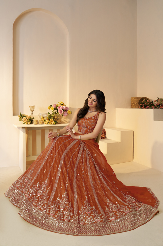 Elegant Designer Mehendi Lehenga with Intricate Sequins and Cut Dana Detailing