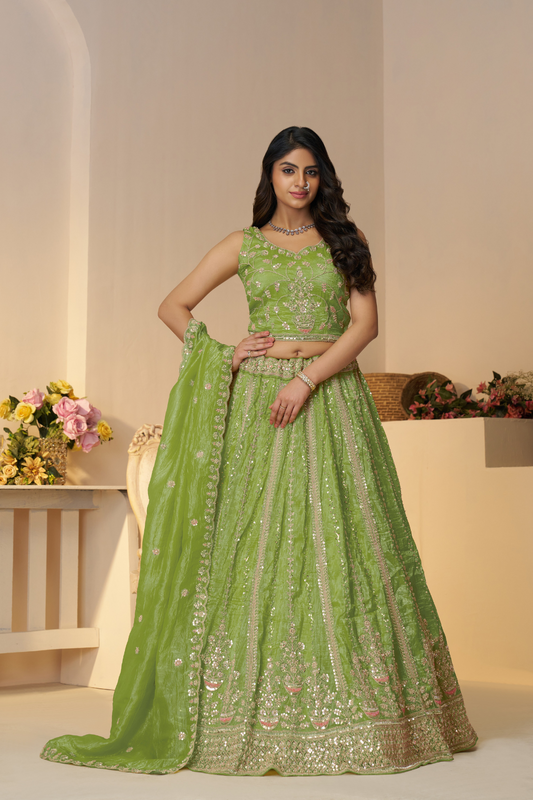 Elegant Designer Mehendi Lehenga with Intricate Sequins and Cut Dana Detailing